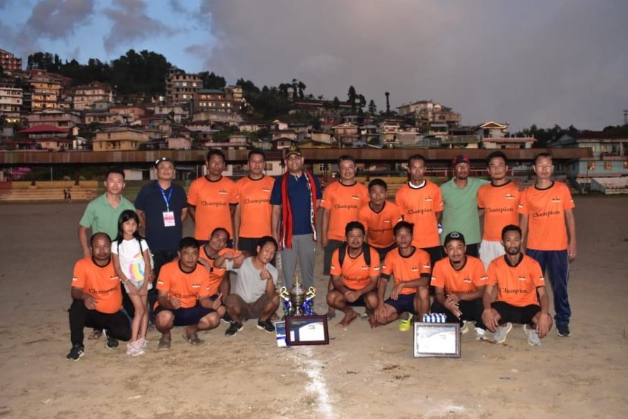 Revenant FC, champion of the first season of Mokokchung Friday League with special guest, Col. Viplove, CO, 23 Assam Rifles at Imkongmeren Sports Complex on July 15 after their last match. (Morung Photo)